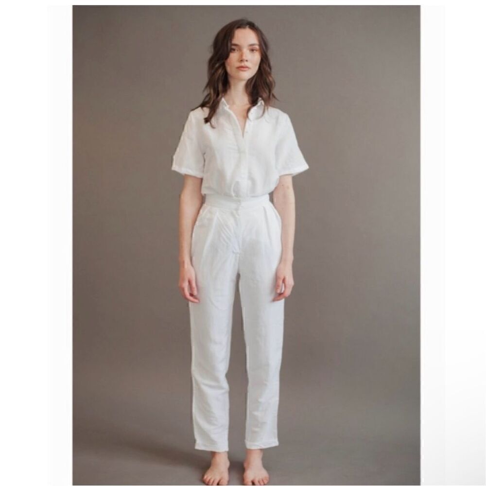 Uncle Studios Women’s White Medium Weight Linen Viscose Blend Pleat Bloomers